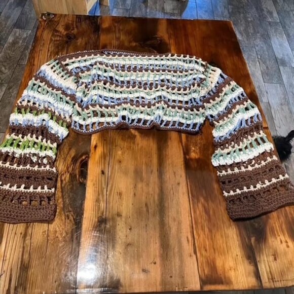 Handmade Sweaters - Mesh Cropped Sweater Handmade Crochet